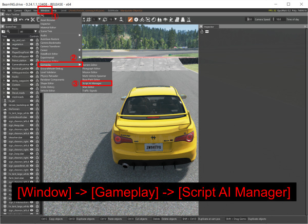 [Window] -> [Gameplay] -> [Script AI Manager]で開く